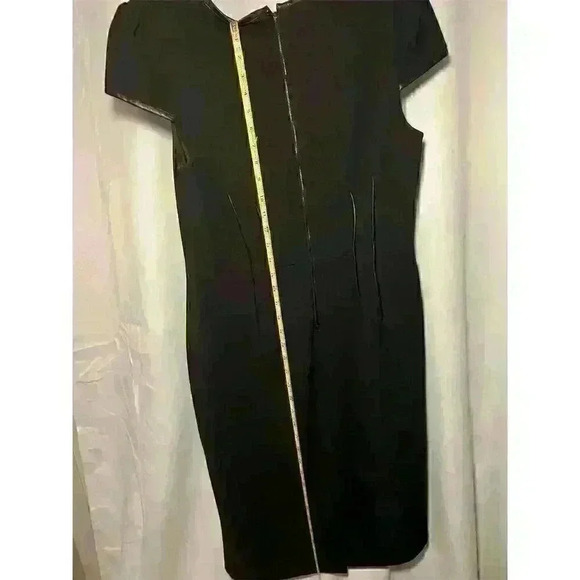 Betsey Johnson Women's Black Sheath Dress Faux Leather Trim Size 12 Knee Length - Picture 12 of 12